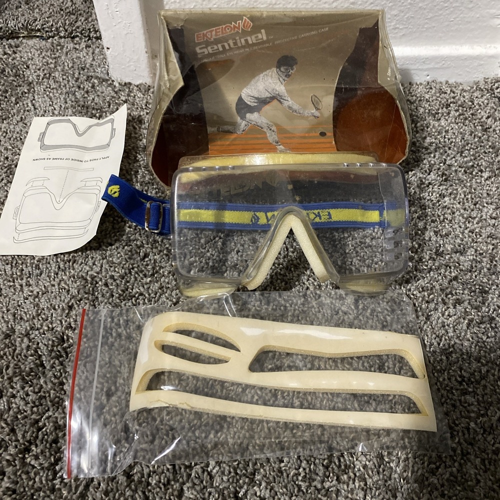 Vintage 1984 Ektelon Sentinel Racquetball Eyewear Goggles w/ Case Blue Sports